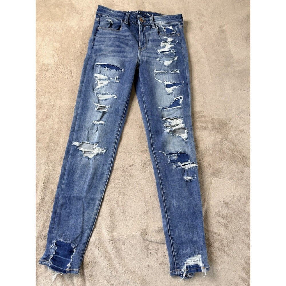 AE American Eagle Hi Rise Jegging  Distressed Raw Hem Stretch Jeans 8 Regular
